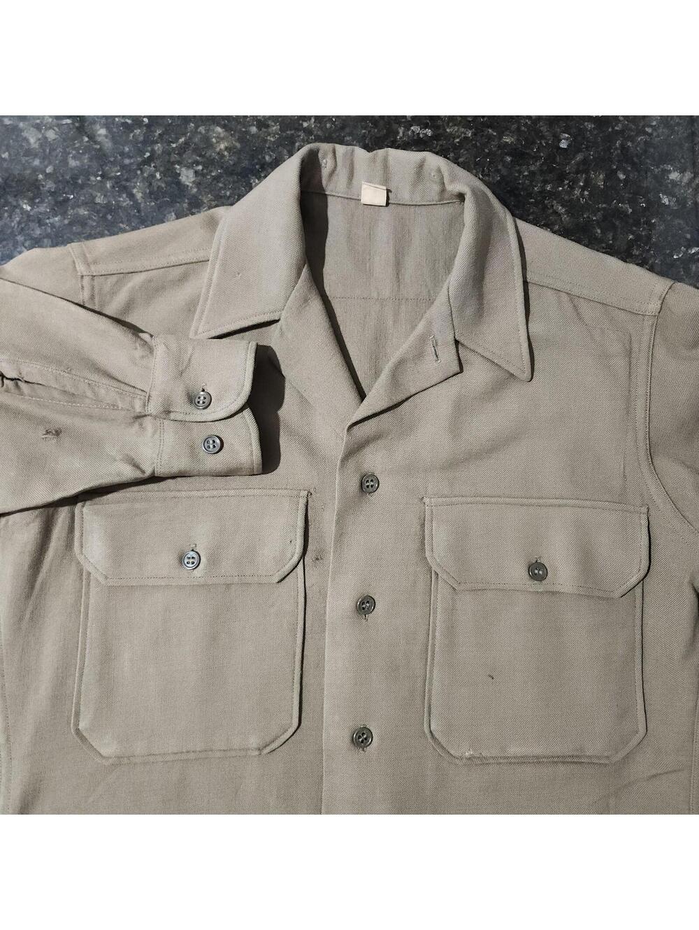 Vintage 40s WWII U.S. Army Military Field Shirt Flannel Wool Button Up 14 32